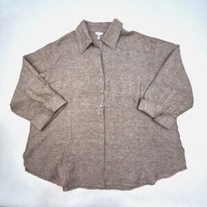Harve Benard Shirt Womens 3X Brown Linen Cotton Button Down 3/4 Sleeve Lagenlook